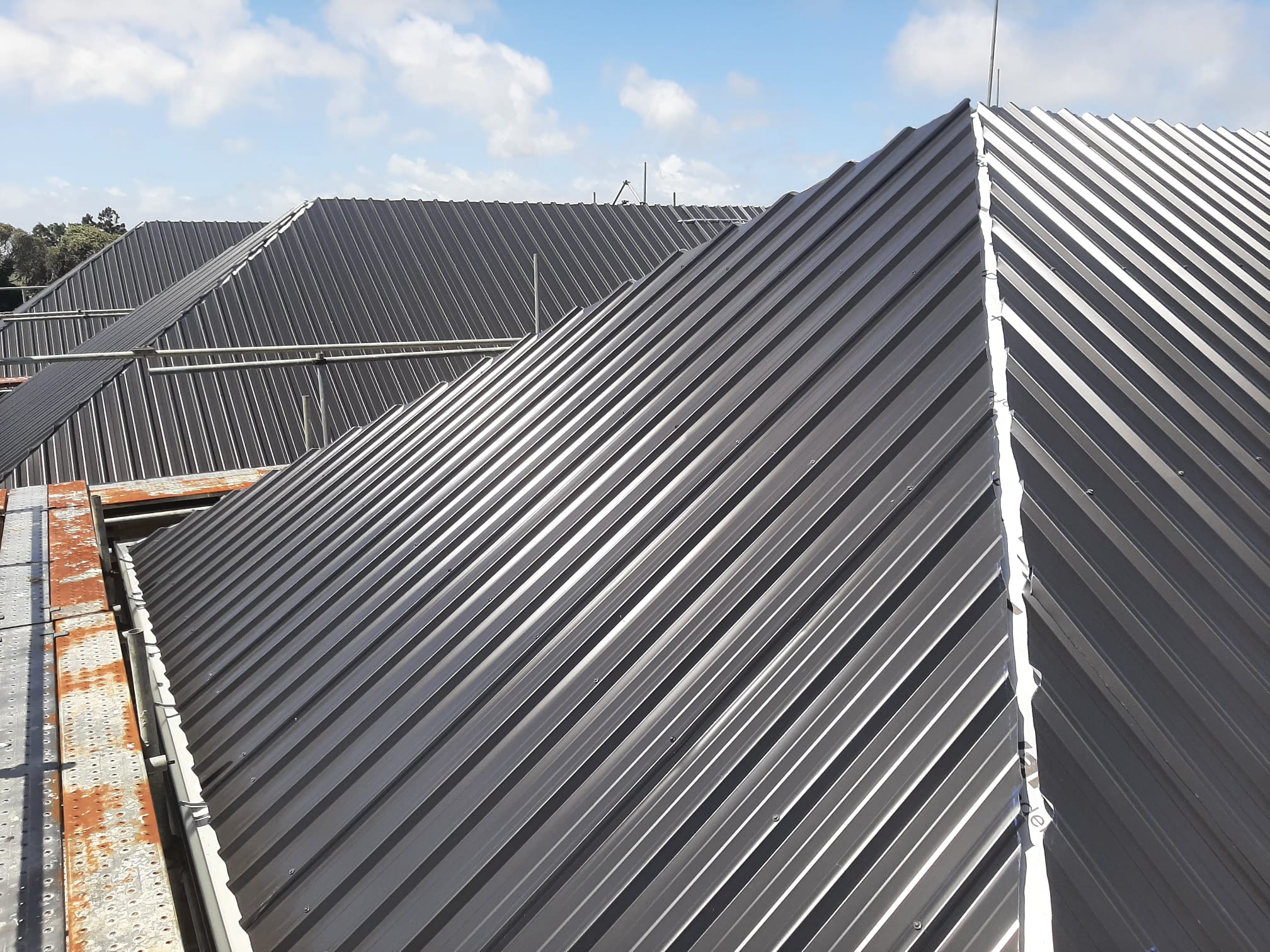 Charcoal Coloursteel roof with multiple planes and ridge cap â€” Auckland
