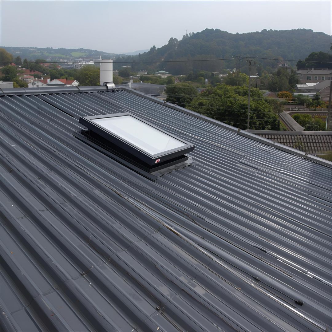 Finished dark grey freshly painted roof