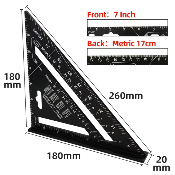 Triangle Ruler 7Inch Measurement Tool Aluminium Alloy Carpenter Set Square Angle - Image 13