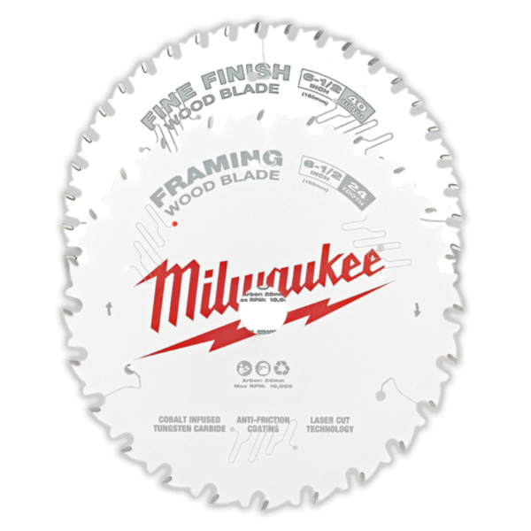 165mm (6 1/2") Wood Circular Saw Blade Twin Pack - 24T Framing & 40T Fine Finish